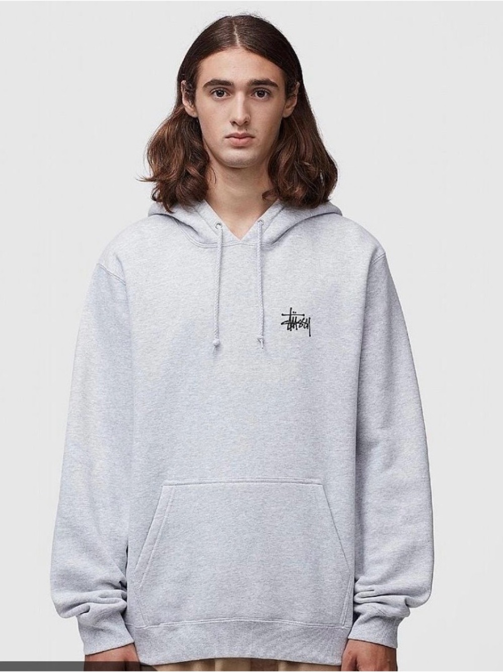 Stussy Stock Logo Hoodie Gray Medium 100% Cotton Large Back Logo